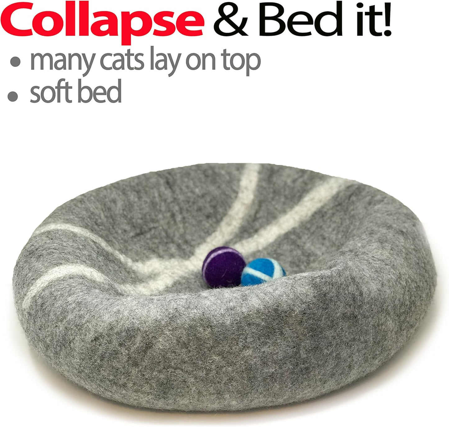 100% Natural Wool Cat Cave Bed