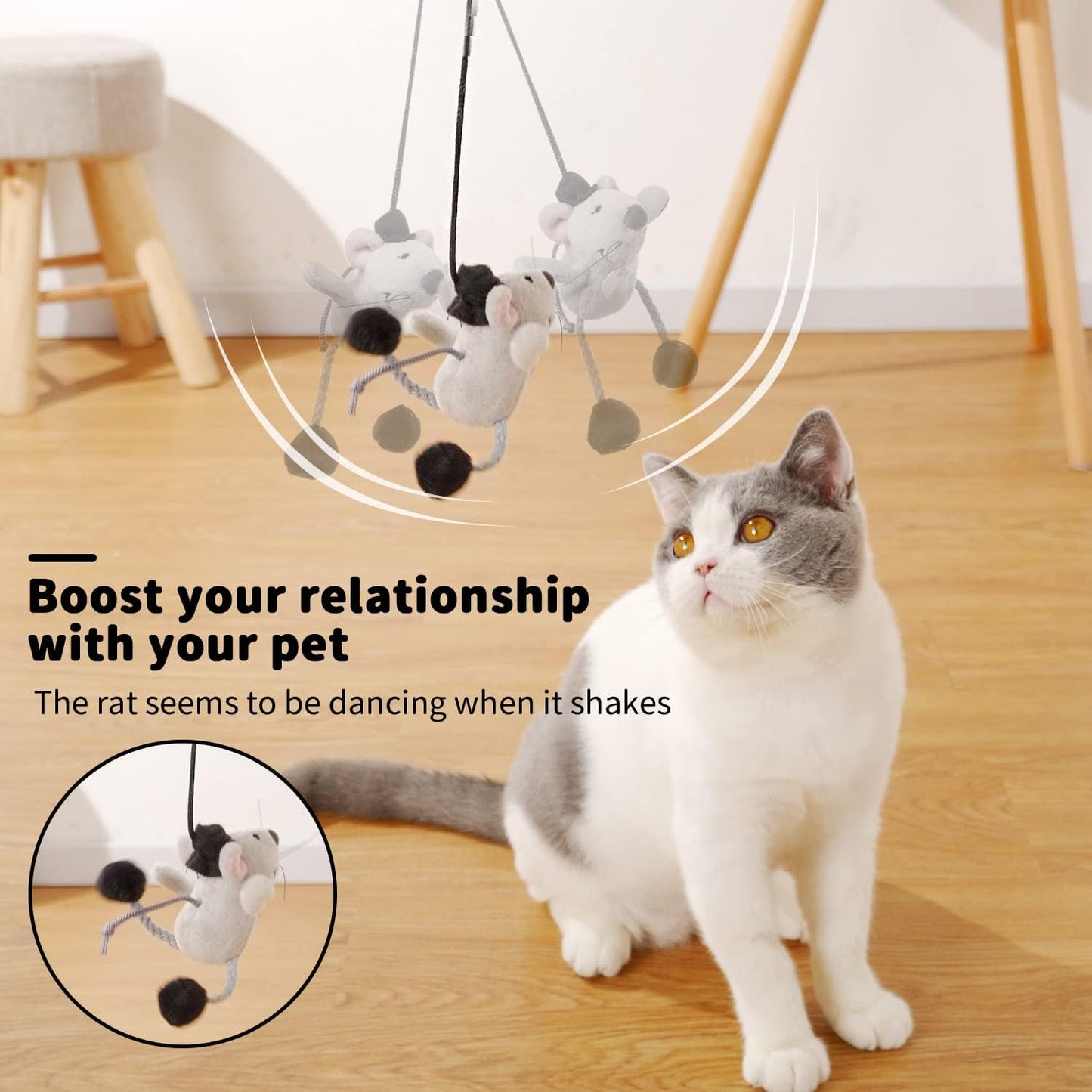 Cat Wand Toy Cute Mouse Interactive Indoor Toy