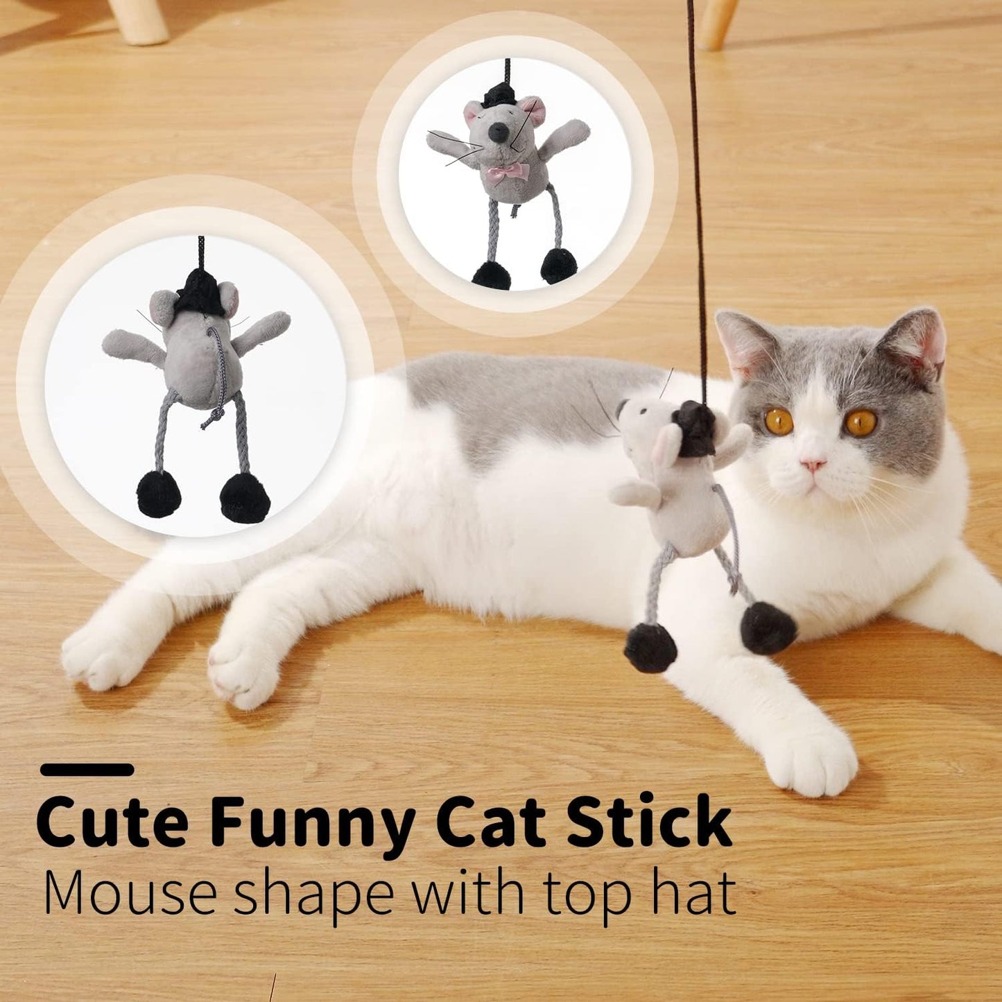 Cat Wand Toy Cute Mouse Interactive Indoor Toy